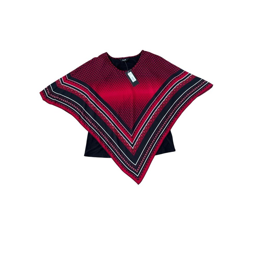 Womens Red & Black Geometric Patterned Poncho Top One Size Fits Most